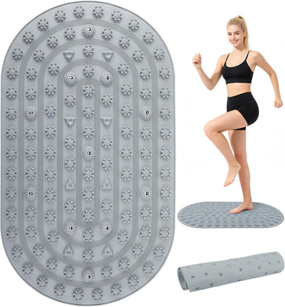 Acupressure Foot Massage Mat - Portable Foldable Foot Massager Mat for Bathroom, Yoga, Outdoor Games, Office Standing Desk Pad, Relieve Foot Pain, Anti-Slip, 30 x 18 inch (Grey)