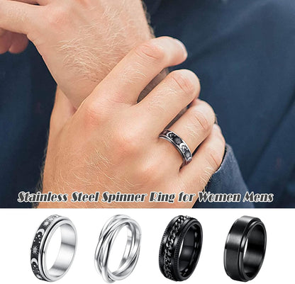 FUNRUN JEWELRY Stainless Steel Fidget Anxiety Ring for Women Men Fidget Spinner Rings Moon Star Celtic Stress Relieving Spinning Ring Wedding Band Rings Set,4-6Pcs