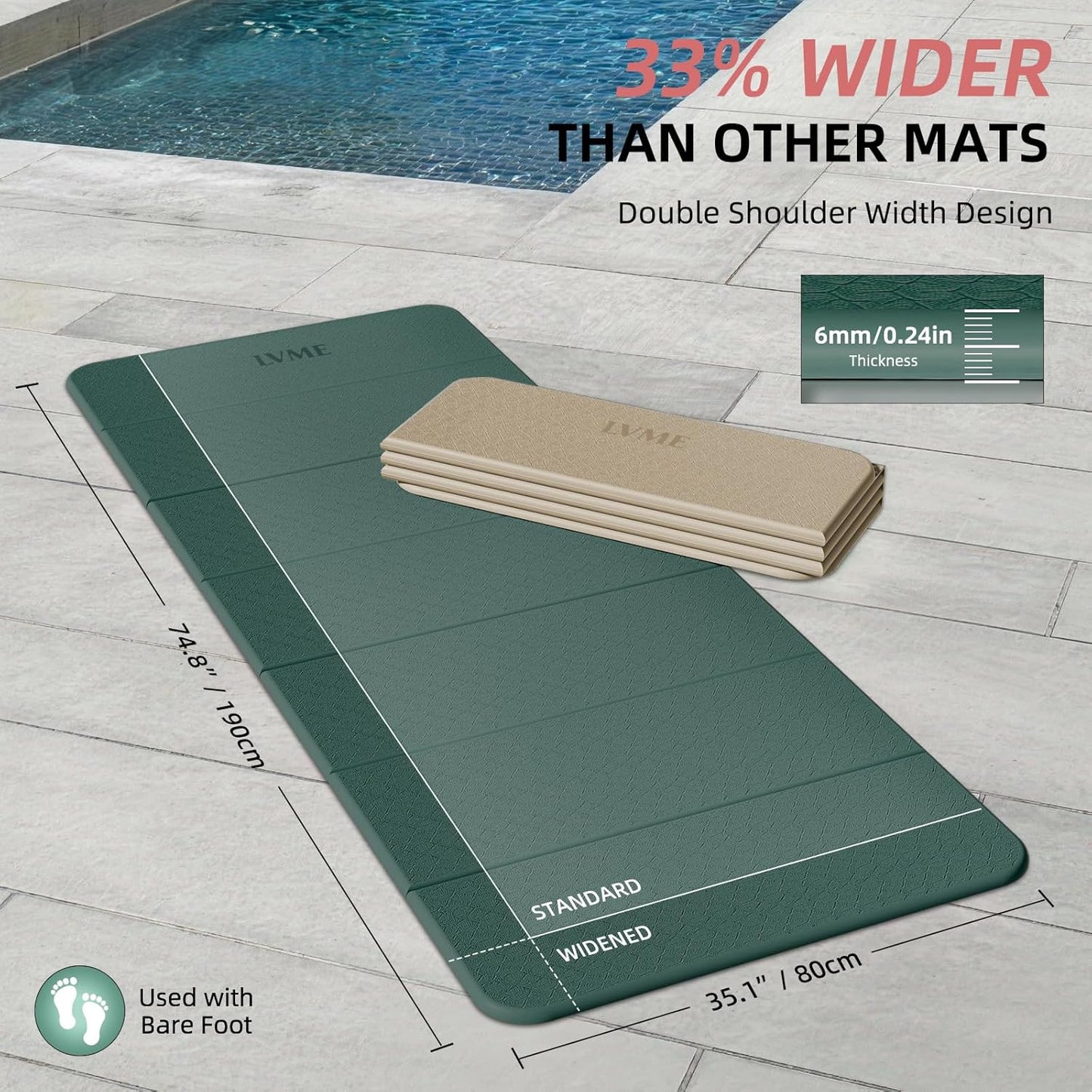Large Yoga Mat 75"x31", Foldable Yoga Mat & Travel Yoga Mat, Extra Wide 0.24" Thin Non-Slip Mat for Yoga, Pilates, Stretching & Home Workouts –Easy Carry & Store