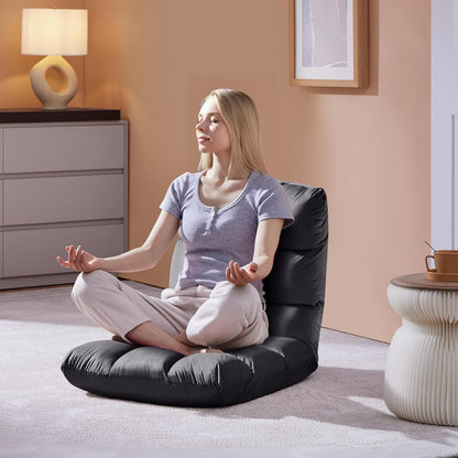 Yaheetech Adjustable Floor Chair with Back Support, Foldable Thick Padded Seat for Meditation&Gaming on Floor, Space Saving Lazy Lounger for Bedroom Dorm, Black