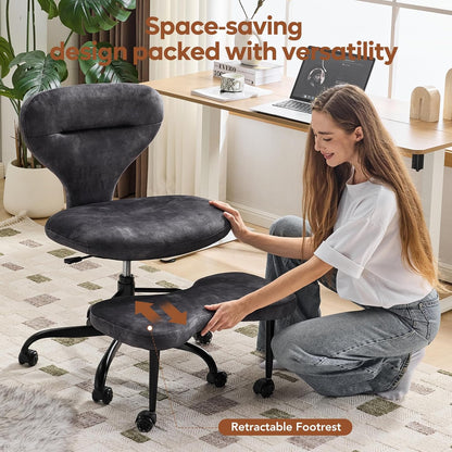 YFO Ergonomic Cross Legged Office Chair and ADHD Meditation Chair with Silent Wheels for Home Office Desk Chair and Yoga, Wider Backrest Support and Storage Pockets Design, PU Leather, Cream