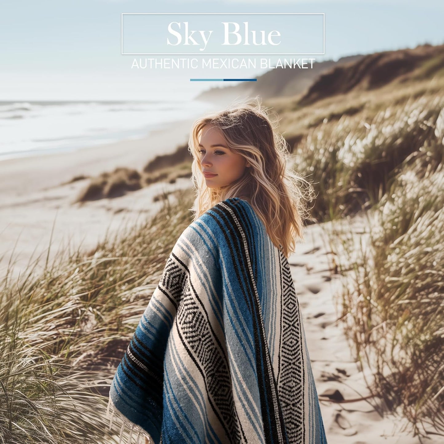 Hydration Nation Authentic Large Handwoven Mexican Blanket - Soft Yoga - Durable Serape - Lightweight Falsa, Beach, Camping, Picnic, Outdoor 70"x50" - Mandarin