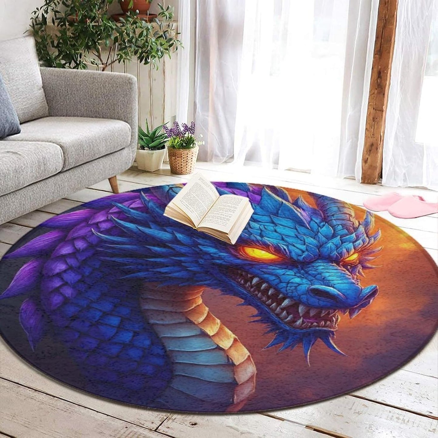Large Home Decor Mat, Soft Round Yoga Carpet, Non Slip Machine Washable Home Office Circle Rug Gothic Witchy Sun Moon Mushroom Moth