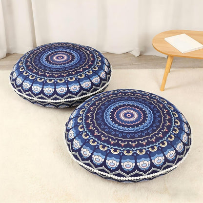 LOVMOC 32 Inch Round Floor Pillow for Adults, Large Thick Memory Foam Boho Mandala Meditation Floor Seating Cushion, Machine Washable for Living Room Outdoor Yoga Floor Sitting, Navy Blue