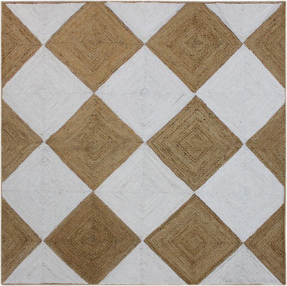 Scalloped Edge Kilim Rug 3' Square Rug Beige & Multicolor Cape Cod Design Carpet Thick 0.27 inches Hand Braided Jute Flatweave Indoor Outdoor Use Rugs for Bedroom, Kitche, Yoga Mat