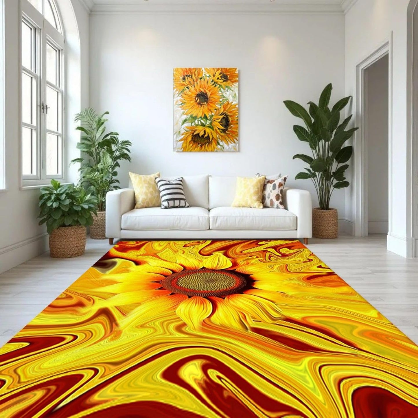 You are My Sunshine Sunflower Area Rug 6x8ft Beautiful Bee Butterfly Rug Indoor Low Pile Non-Shedding Carpet for Contemporary Retro Living Room Bedroom Yoga Mat Washable Non-Slip Rugs