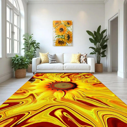 You are My Sunshine Sunflower Area Rug 6x8ft Beautiful Bee Butterfly Rug Indoor Low Pile Non-Shedding Carpet for Contemporary Retro Living Room Bedroom Yoga Mat Washable Non-Slip Rugs