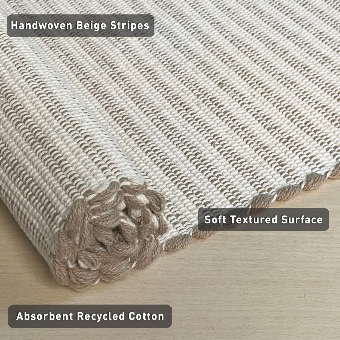 Chardin home Beige & Ivory Providence Runner 2.5x8 feet |Hand Woven Farmhouse Rug with Hand Knotted Fringes|Great in Kitchens entryways Hallways Bathrooms Meditation Yoga Mat|Reversible Cotton Rug