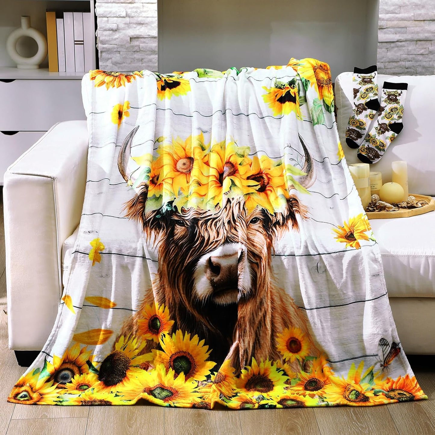 HunnmingRe 2 Pcs Unique Yoga Blanket and Socks Gifts for Yoga Lovers 50" x 60" Restorative Instructor Teacher Mother's Day Birthday Gag Gifts for Meditation Gymnasts Women Girls