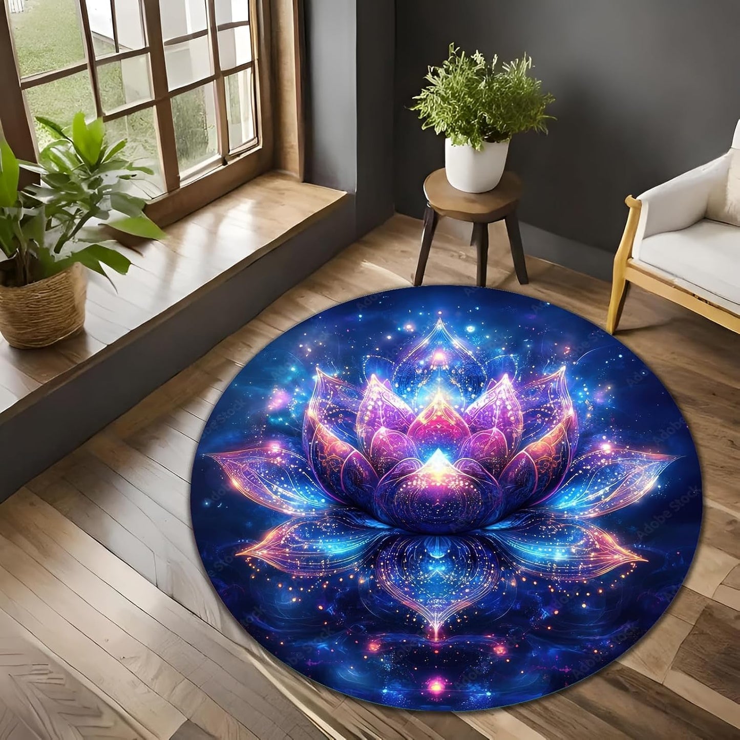 Chakra Round Area Rug, Non-Slip Meditation & Yoga Carpet for Living Room, Meditation Round Area Rugs, Modern Circular Bedroom Rug 57