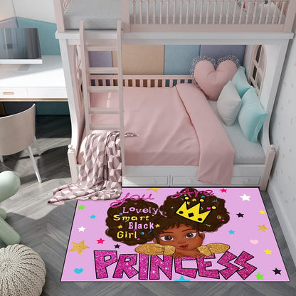 Black Girl Area Rug for Bedroom African American Rugs for Room Princess Carpet Kids Rugs for Bedroom African Girls Carpet for Living Room Teen Girls Yoga Mats, Pink, 4'×5'
