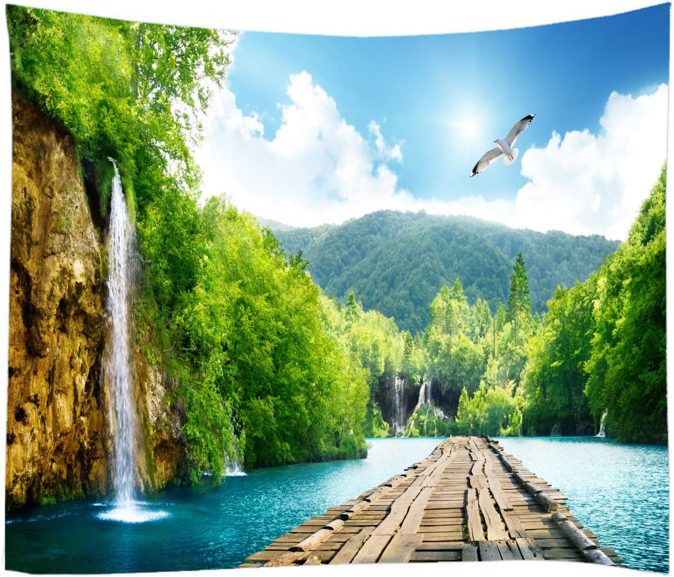 LYFANS Wooden Bridge Water Printing Fabric Tapestry Decorative Wall Art Tablecloth Bed Cover Picnic Carpet Beach Towel Bedroom Dormitory Living Room Multi functional Tapestry 79 x 59 inches