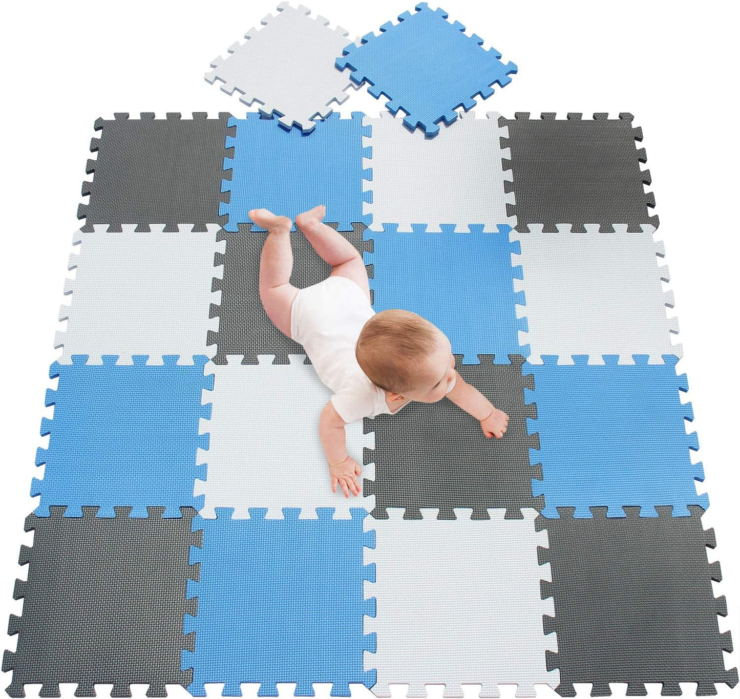 meiqicool Foam Play Mat Thick Soft EVA Interlocking Foam Floor Mats Children Yoga Exercise Multi Jigsaw Puzzle Blocking Board Kids Playmats Play Grey 18 Piece L