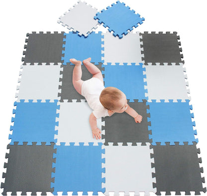 meiqicool Foam Play Mat Thick Soft EVA Interlocking Foam Floor Mats Children Yoga Exercise Multi Jigsaw Puzzle Blocking Board Kids Playmats Play Grey 18 Piece L