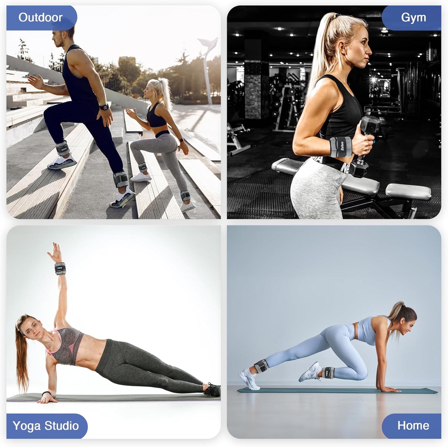 ZELUS 1 Pair Adjustable Ankle Weights, 2 4 6 8 10 lb Modularized Leg Weight Straps for Women Men, Weighted Ankle Weight Set with Removable Sandbags, 1-5 lb per Ankle Strap for Gym Yoga Jogging Walking