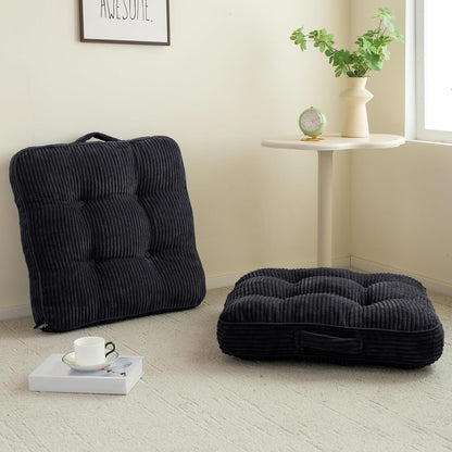 HIGOGOGO Floor Pillow Cushion for Adults, Meditation Cushion Pillow, Large Square Floor Sitting, Tufted Corduroy Cover, for Tatami Living Room or Yoga, 22x22 Inch, Dark Grey