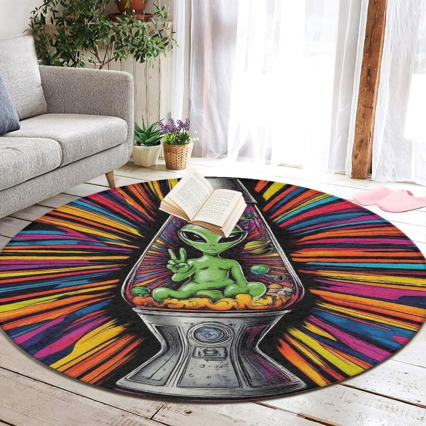 Home Decor Non Slip Kitchen Office Circle Rug, Machine Washable Modern Round Area Rug, Room Sofa Yoga Soft Round Carpet Purple Galaxy Trippy Space Astronaut Art, 36inch