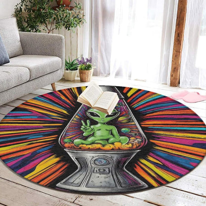 Home Decor Non Slip Kitchen Office Circle Rug, Machine Washable Modern Round Area Rug, Room Sofa Yoga Soft Round Carpet Purple Galaxy Trippy Space Astronaut Art, 36inch