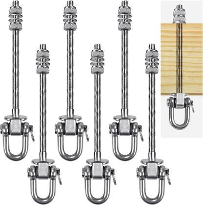 SELEWARE Heavy Duty 180° Swing Hangers, Stainless Steel Eye Screw Bracket, 1800 LB Capacity Playground Yoga Hammock Rope Tire Web Chair Sandbag Punching Bag Porch Swing Sets (6 Pack)