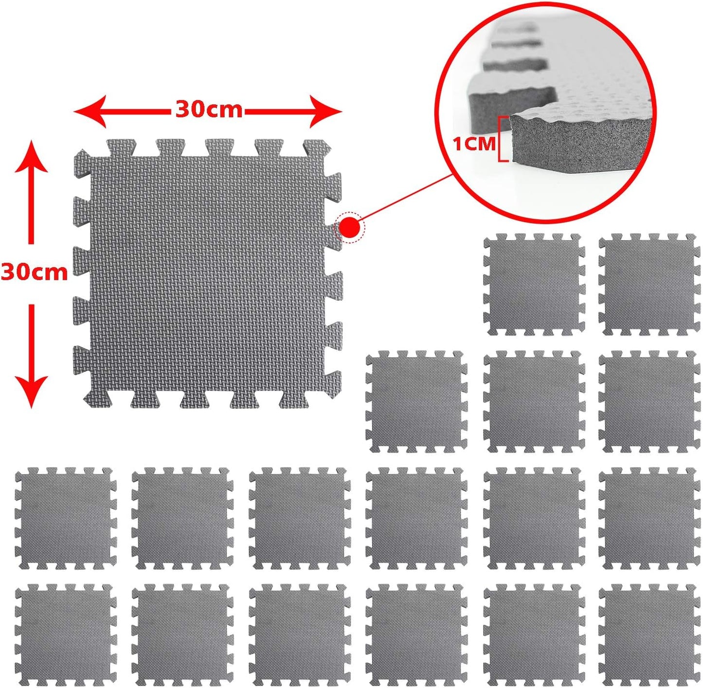 meiqicool Foam Play Mat Thick Soft EVA Interlocking Foam Floor Mats Children Yoga Exercise Multi Jigsaw Puzzle Blocking Board Kids Playmats Play Grey 18 Piece L