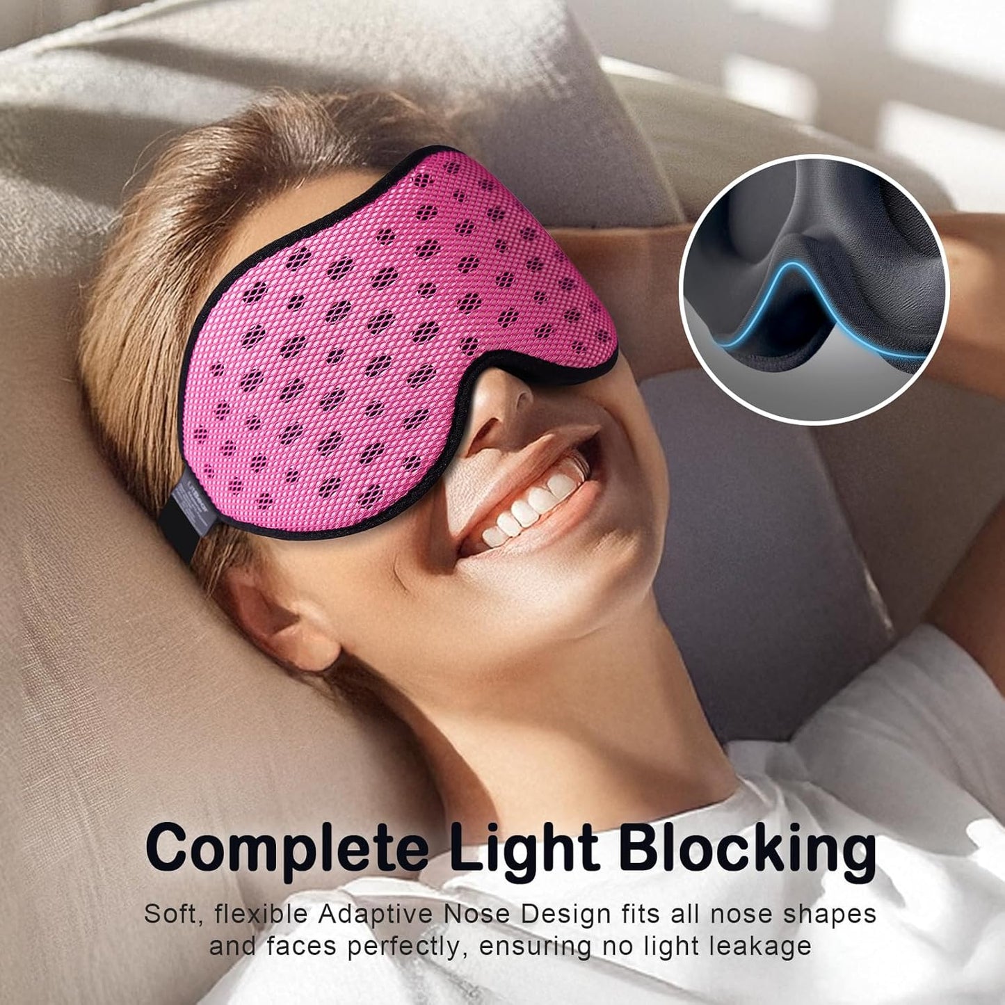 LitBear Breathable Sleep Mask, 3D Eye Mask Sleep for Side Sleepers Women Men, Light Blocking Sleeping Mask with Adjustable Strap, Soft Lightweight Eye Cover for Travel, Night Work, Nap, Office - Blue