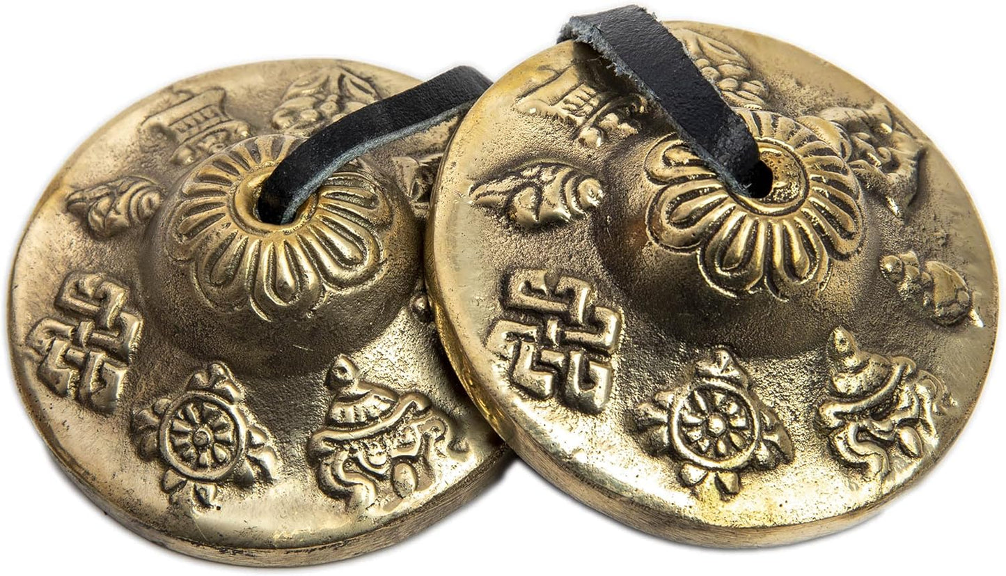 Tingsha Cymbals Bells - Easy To Play - Meditation Mindfulness Chime For Chakra Healing Spiritual Dharma Gifts Handcrafted Tibetan By Himalayan Bazaar (Ohm Mani)