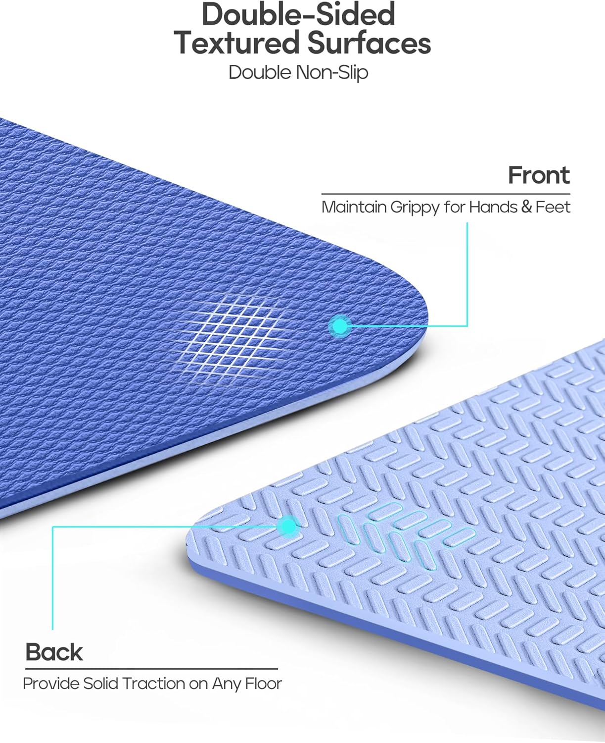 Heathyoga Yoga Mat Non Slip TPE Pilates Exercise Mats for Home Workout Gym Fitness Eco Friendly Thick Hot Yoga Mat with Strap Body Alignment,72"x 26" Thickness 1/4"