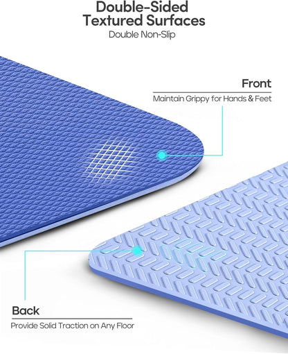 Heathyoga Yoga Mat Non Slip TPE Pilates Exercise Mats for Home Workout Gym Fitness Eco Friendly Thick Hot Yoga Mat with Strap Body Alignment,72"x 26" Thickness 1/4"