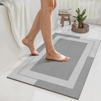 YDKGL Non Slip Long Bath Mat Bathroom Runner, Rubber Backing Ultra Thin Bathroom Rugs Fit Under Door Quick Dry Super Absorbent Washable Bath Rug Shower Mat for Bathtub Sink Floor, Dark Gray 17"x47"
