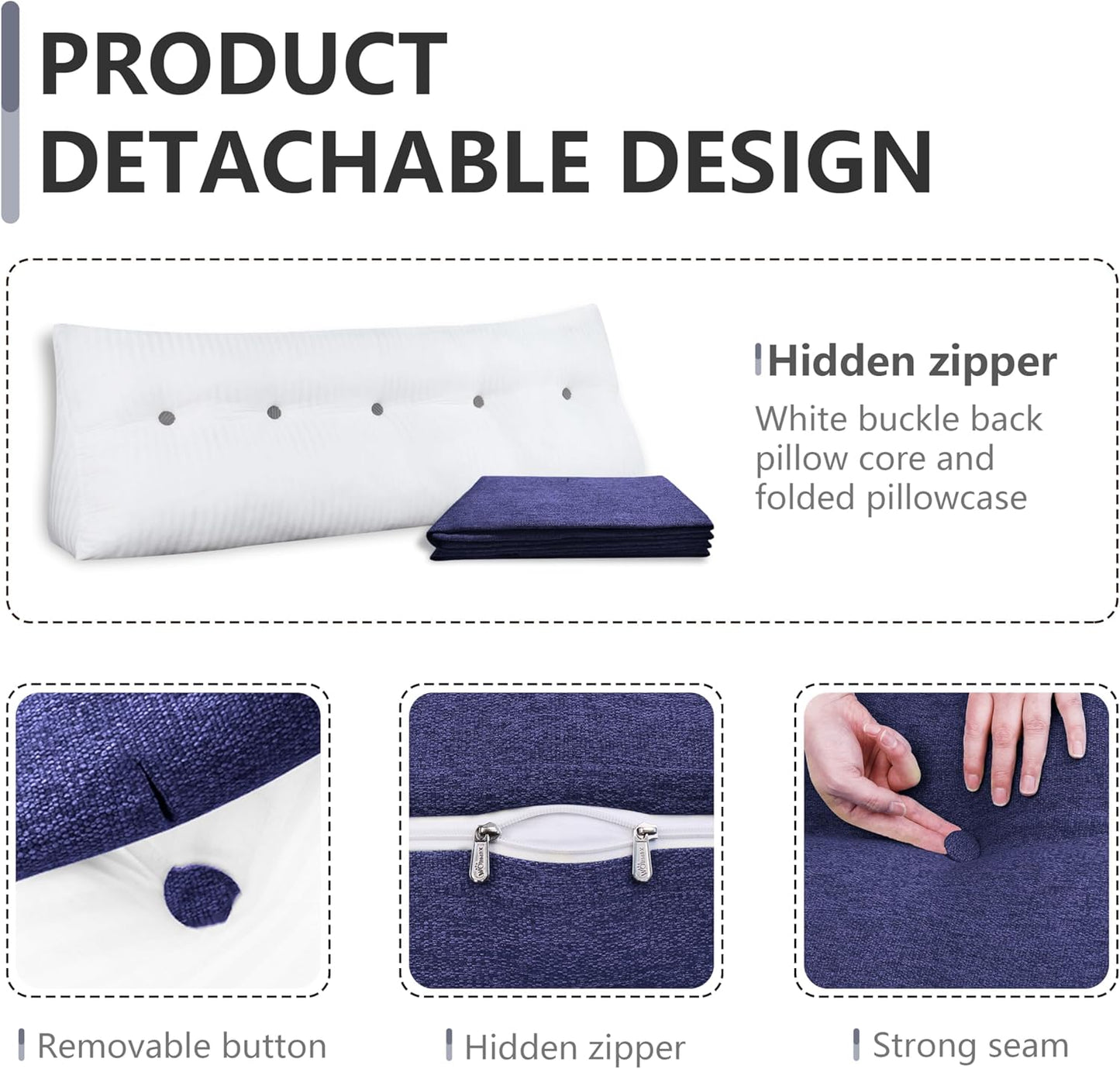 Cotton Linen Daybed Pillow Large Filled Triangular Soft Headboard Wedge Cushion Bed Backrest Positioning Support Reading Pillow for Adult Shoulder Lumbar Leg Bolster（Yellow, Small）