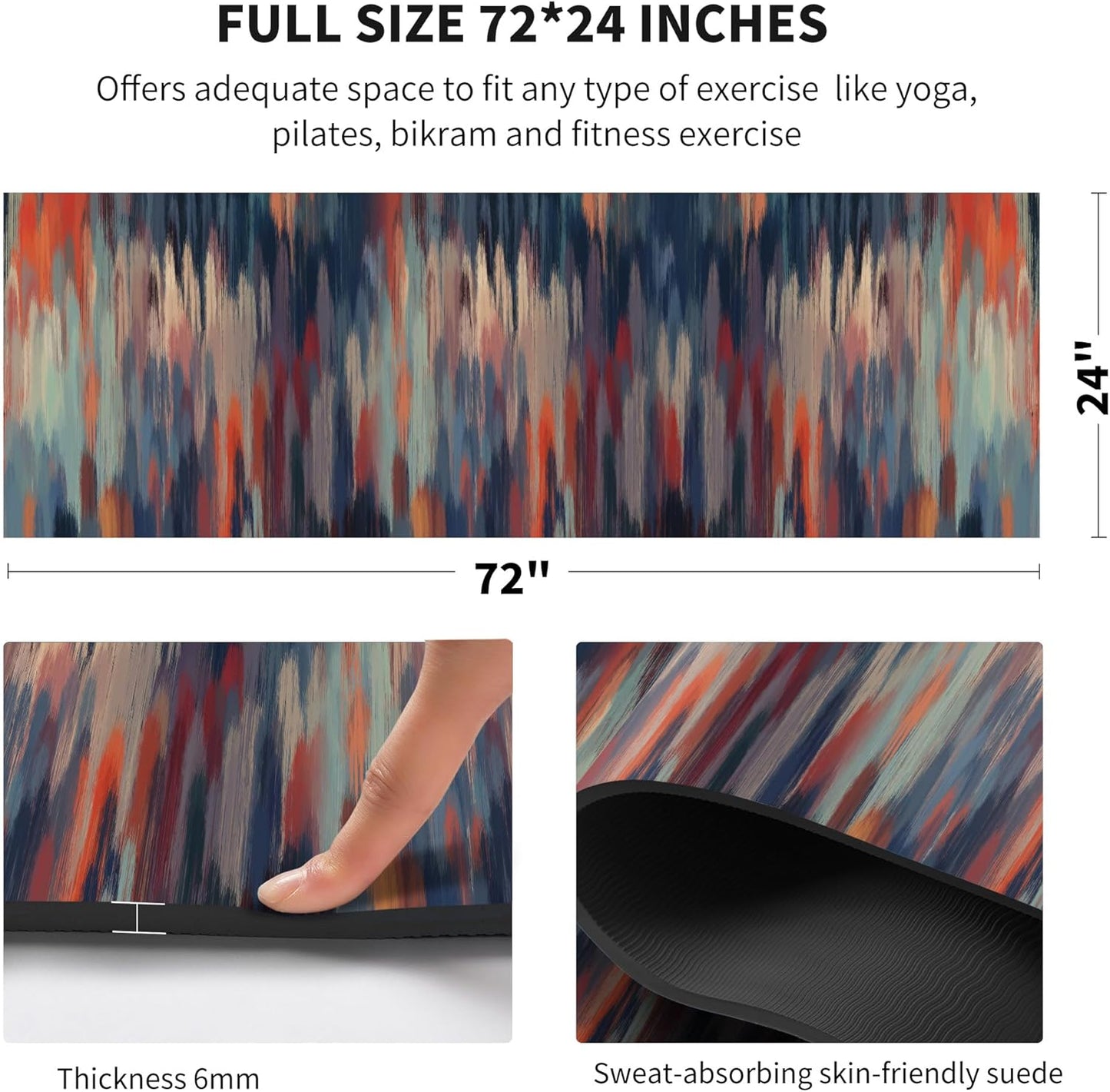 nuveti Yoga Mat Print Extra Thick TPE Non Slip Fitness Exercise Mat with Carrying Bag,72"x24" Extra Thick 6MM Exercise & Workout Mat for Yoga, Pilates Fitness and Floor Exercises - Colors A