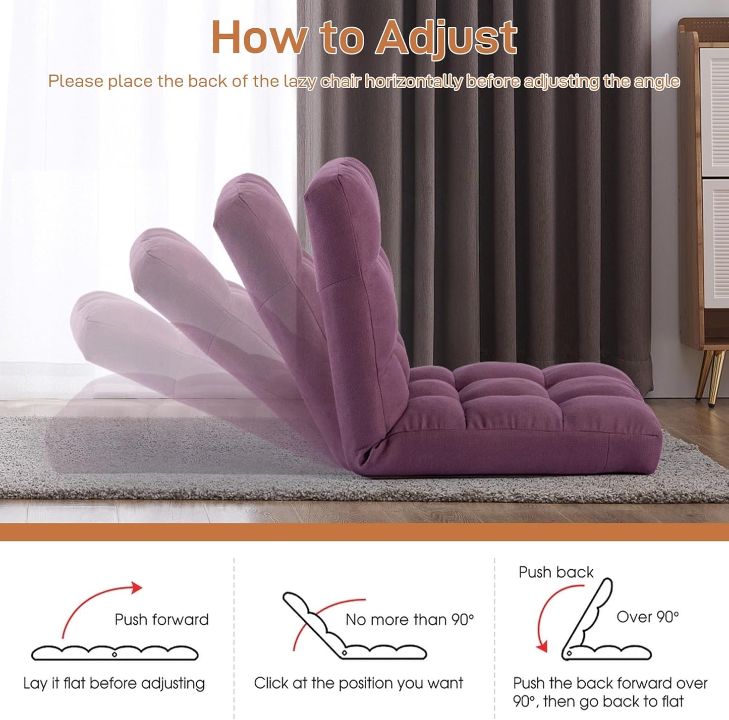 Floor Chair with Back Support Folding Chair with 6 Adjustable Position, Padded Sleeper Bed, Floor Gaming Chair, Meditation Chair for Adults