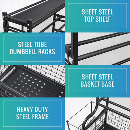 STUFFSTASH Dumbbell Rack for Home Gym, Heavy Duty Weight Rack for Dumbbells, Adjustable Dumbbell Stand with Storage, 700LB Capacity Gym Equipment Organizer with Wheels