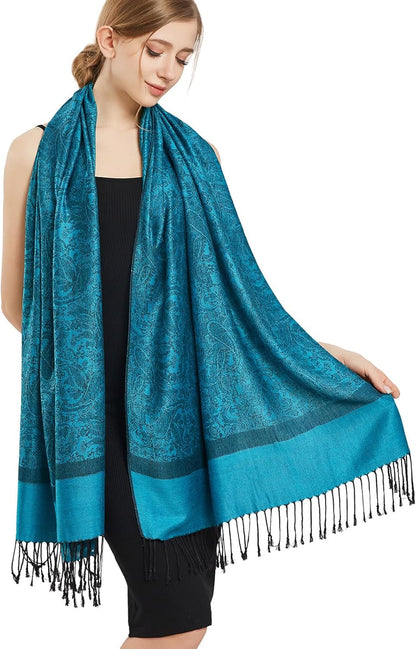 vimate Silky Paisley Pashmina Shawl Scarf-Women's Soft Double-side Jacquard Pashminas Wrap for Evening Dress Travel Shawl