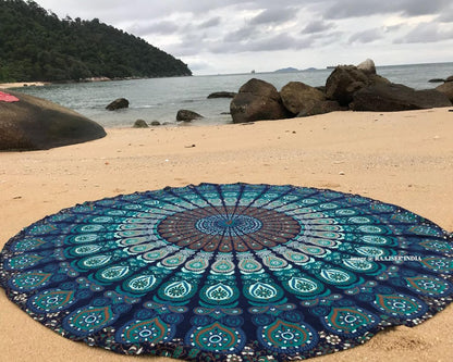 raajsee Purple Round Beach Tapestry Hippie/Boho Beach Blanket Mandala/Indian Cotton Throw - Round Tablecloth/Home Decor/Indie Rug Yoga Mat Meditation Picnic Rugs 127 CM / 50 INCHE Circle