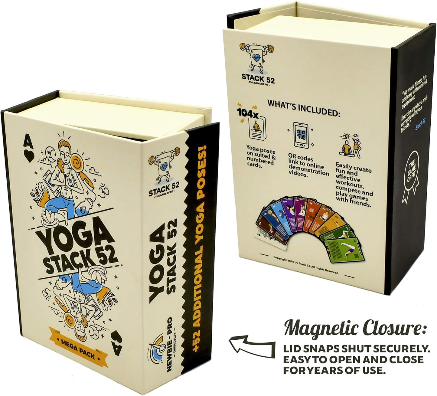 Stack 52 Yoga Exercise Cards: Designed by Certified Yoga Instructor. Video Instructions Included. Beginner to Advanced Poses and Asana Workout Games. Improve Fitness and Flexibility. (Base Deck)