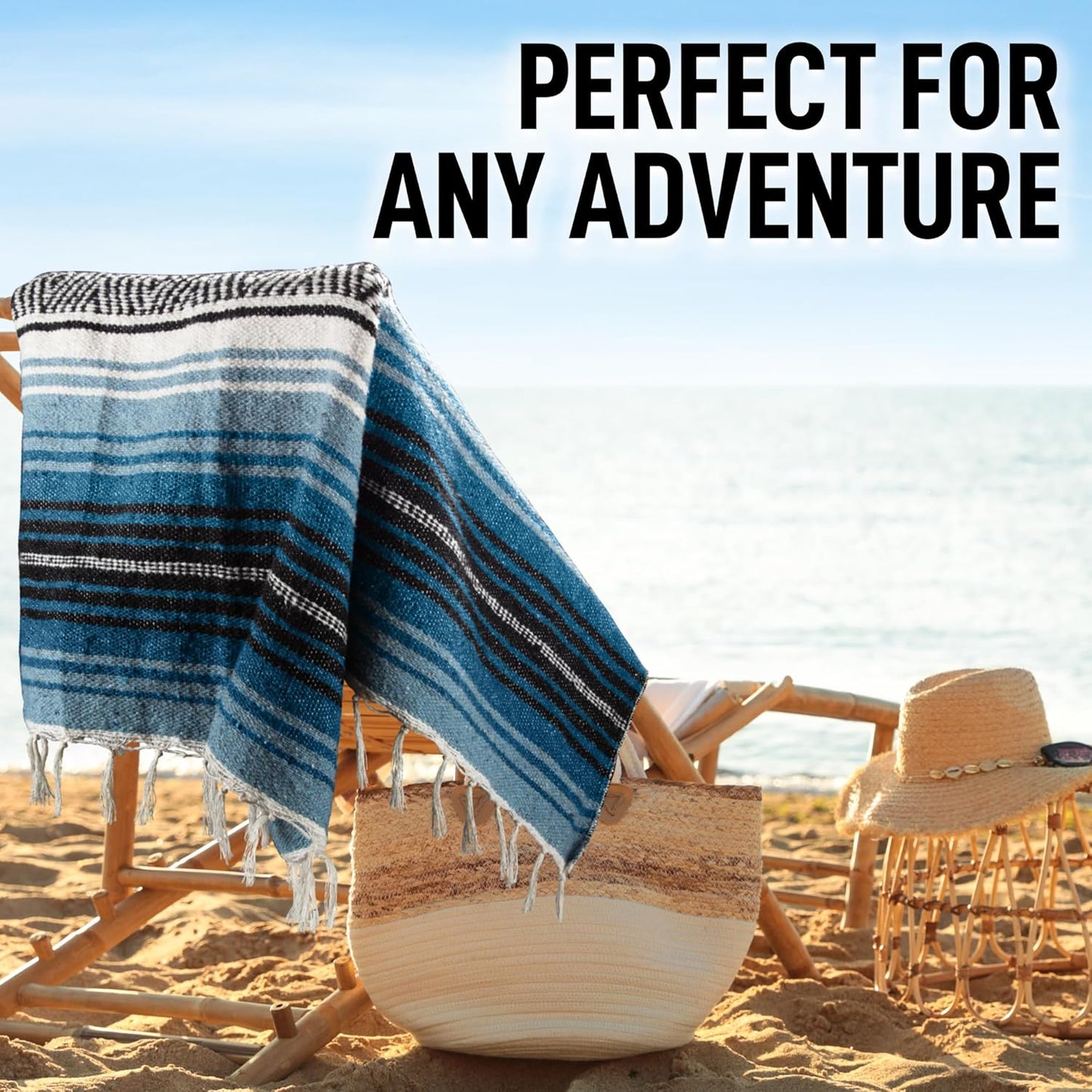 Hydration Nation Authentic Large Handwoven Mexican Blanket - Soft Yoga - Durable Serape - Lightweight Falsa, Beach, Camping, Picnic, Outdoor 70"x50" - Mandarin