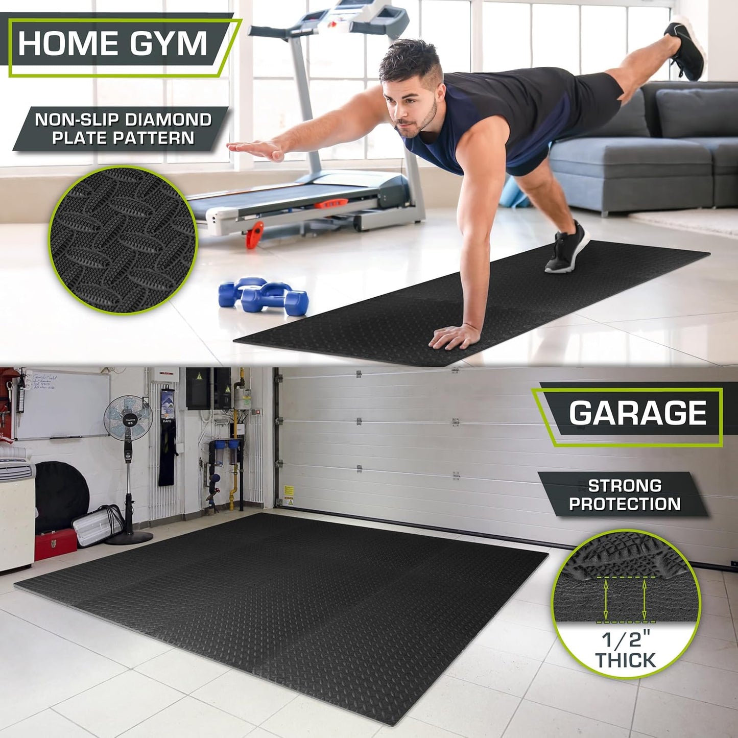 ProsourceFit Exercise Puzzle Mat ½-inch, EVA Interlocking Foam Floor Tiles for Home Gym, Workout Equipment, Kids Play Areas, Black, 24 SQ FT - 6 Tiles