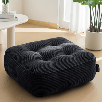 HIGOGOGO Floor Pillow Cushion for Adults, Meditation Cushion Pillow, Large Square Floor Sitting, Tufted Corduroy Cover, for Tatami Living Room or Yoga, 22x22 Inch, Dark Grey