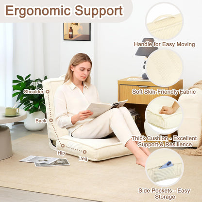 Adjustable Floor Chair with Back Support, 6-Position, Folding Japanese Meditation Tatami Chair, Comfy Gaming Chairs for Adults, Accent Sofa Reading Chairs, Living Room, Bedroom, Coffee