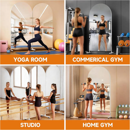 Hasipu 71" x 28" Arched Rolling Home Gym Mirror with Wheels, 360° Swivel Body Mirror with HD Tempered Glass, Large Floor Mirror for Yoga Room, Dance Studio, Bedroom & Home Gym