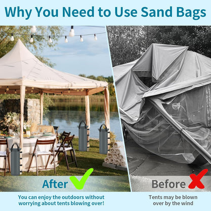 4 Sand Bags for Weight, Heavy Duty Sandbags for Canopy Legs, Extra Large Pop Up Tent Weights, Canopy Weight Bags for Gazebo, Outdoor Sun Shelter, Umbrella - Black, 6"×20", Without Sand