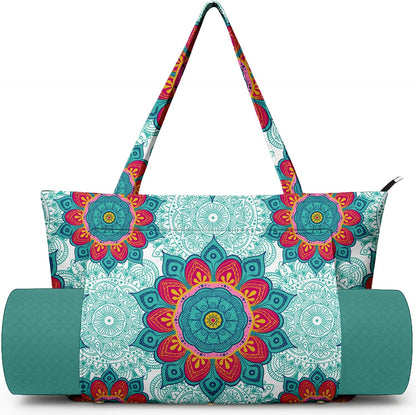Yoga Bag for Women, Large Canvas Yoga Mat Tote Bag with Yoga Mat Carrier - Large Mat Pocket Fitness Tote for Pilates, Gym, Travel, Office & Beach
