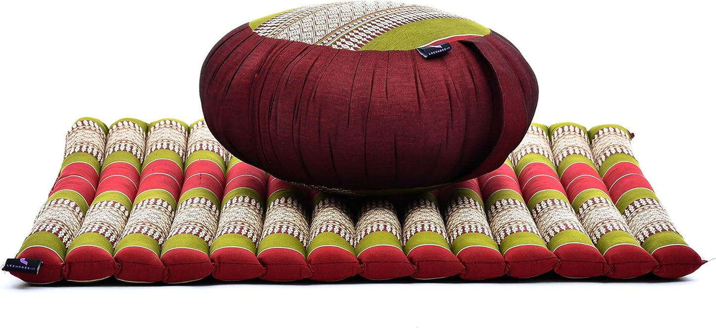 Leewadee Meditation Cushion Set – 1 Round Zafu Meditation Pillow and 1 Square Roll-Up Zabuton Meditation Mat, Pillows Bundle Filled with Kapok