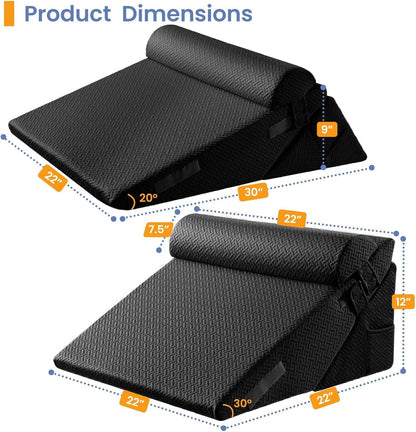 Sasttie Wedge Pillow Set for After Surgery, 2PCS Adjustable Bed Wedge Pillow Headboard with Memory Foam Neck Cushion – for Acid Reflux, Sleeping, Neck & Back Support, Dark Grey
