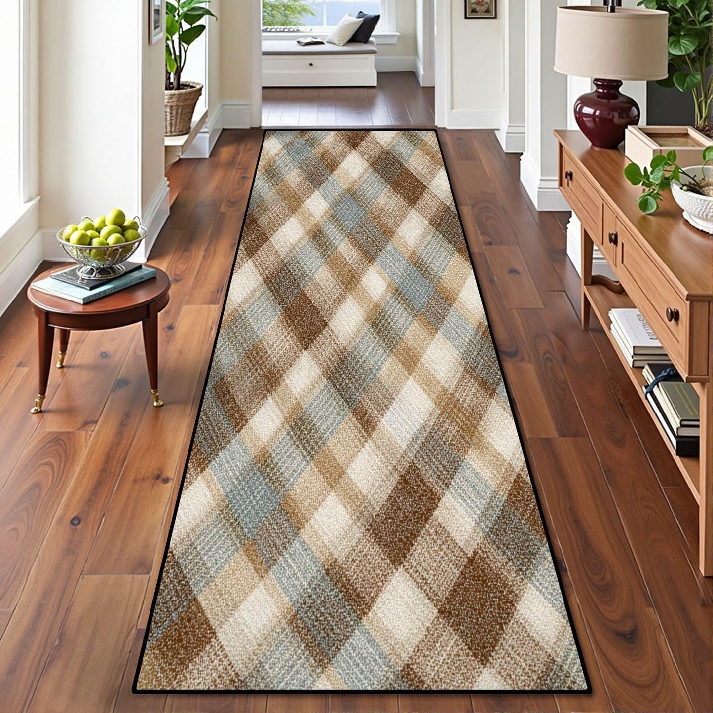 Runner Rug Washable 2x6 White Navy Blue Green Tartan Plaid Scottish Texture from Tartan Plaid Non-Slip Hallway Area Rug Indoor Outdoor Home Decor for Entryway Bathroom Kitchen Carpet Yoga Floor Mat