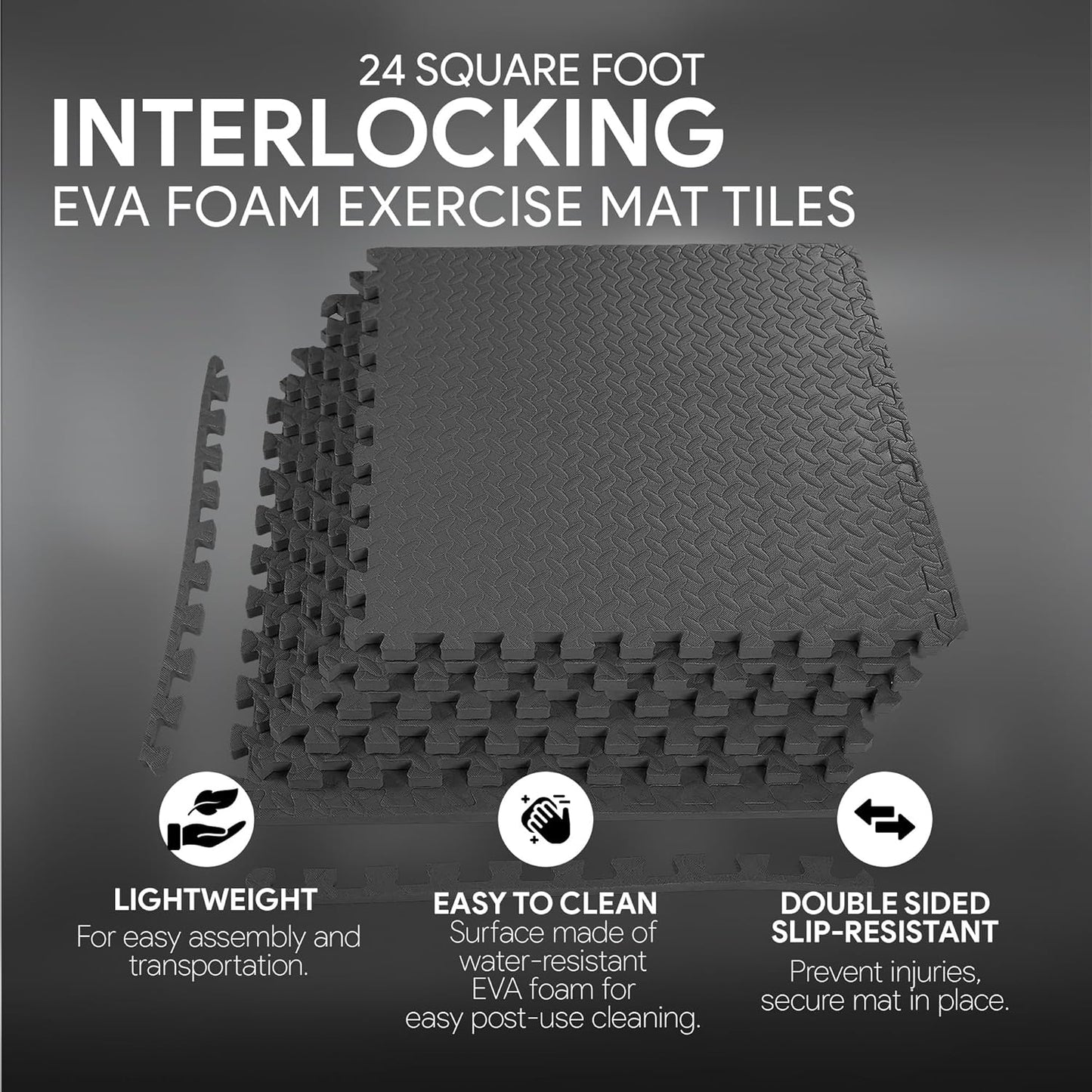 BalanceFrom Puzzle Exercise Mat 1" Thick, EVA Interlocking Foam Floor Tiles for Home Gym, Mat for Home Workout Equipment, Floor Padding for Kids, Black, 24 in x 24 in x 1 in, 24 Sq Ft - 6 Tiles