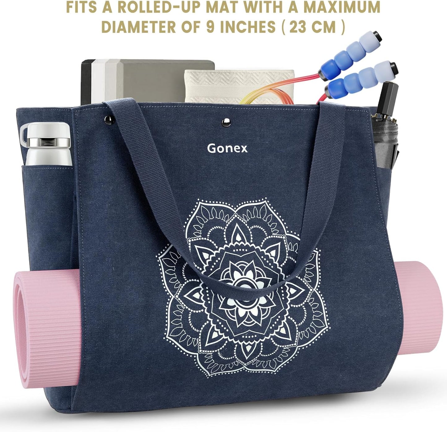 Gonex Yoga Mat Bag, Yoga Gym Bag Tote Bag with Multi Pockets For Women Men, Canvas Yoga Mat Carrier Take in Out Mat Easily For Pilates Travel Workout Office