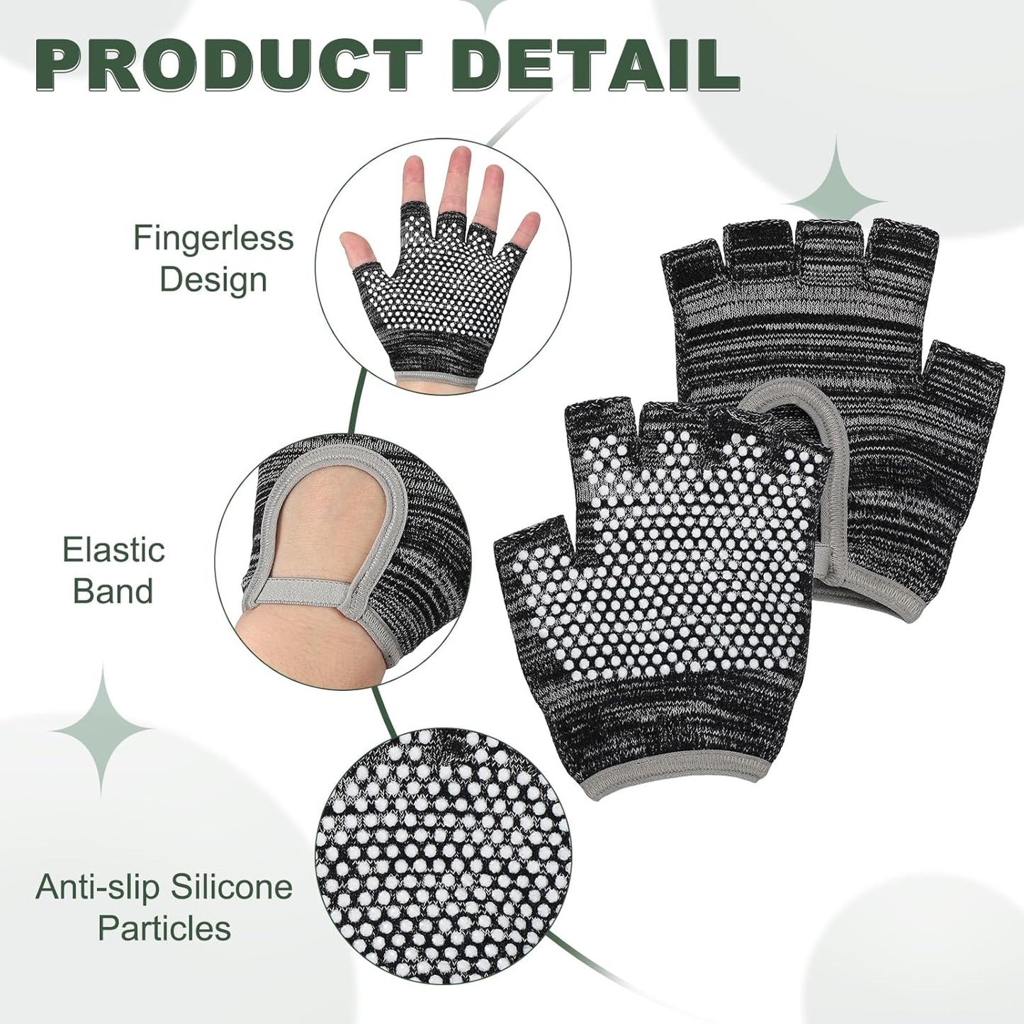Yoga Gloves, Non Slip Fingerless Pilates Gloves Breathable Exercise Workout Mittens