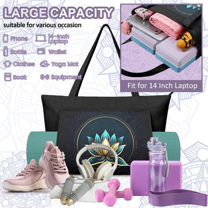 Yoga Bag for Women, Large Canvas Yoga Mat Tote Bag with Yoga Mat Carrier - Large Mat Pocket Fitness Tote for Pilates, Gym, Travel, Office & Beach